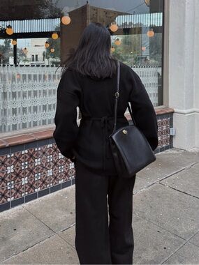 Liffner Minimal Black Leather Shoulder Bag with Gold-Tone Hardware